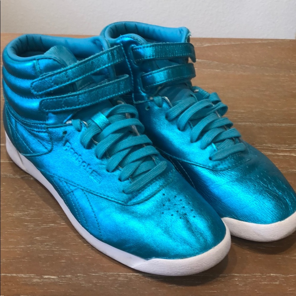 Metallic Blue Reebok Classic High Tops Size 7.5